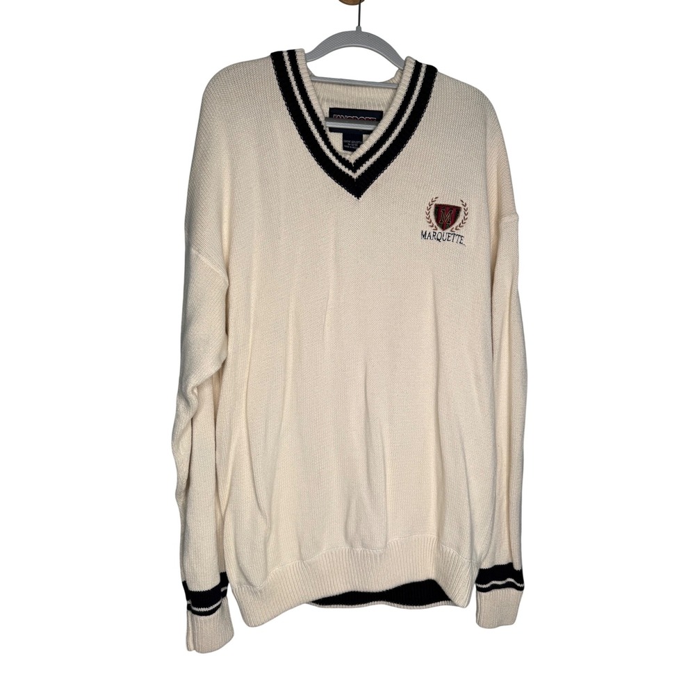 Vintage 90s Jansport‎ vneck knit Marquette academia school sweater prep